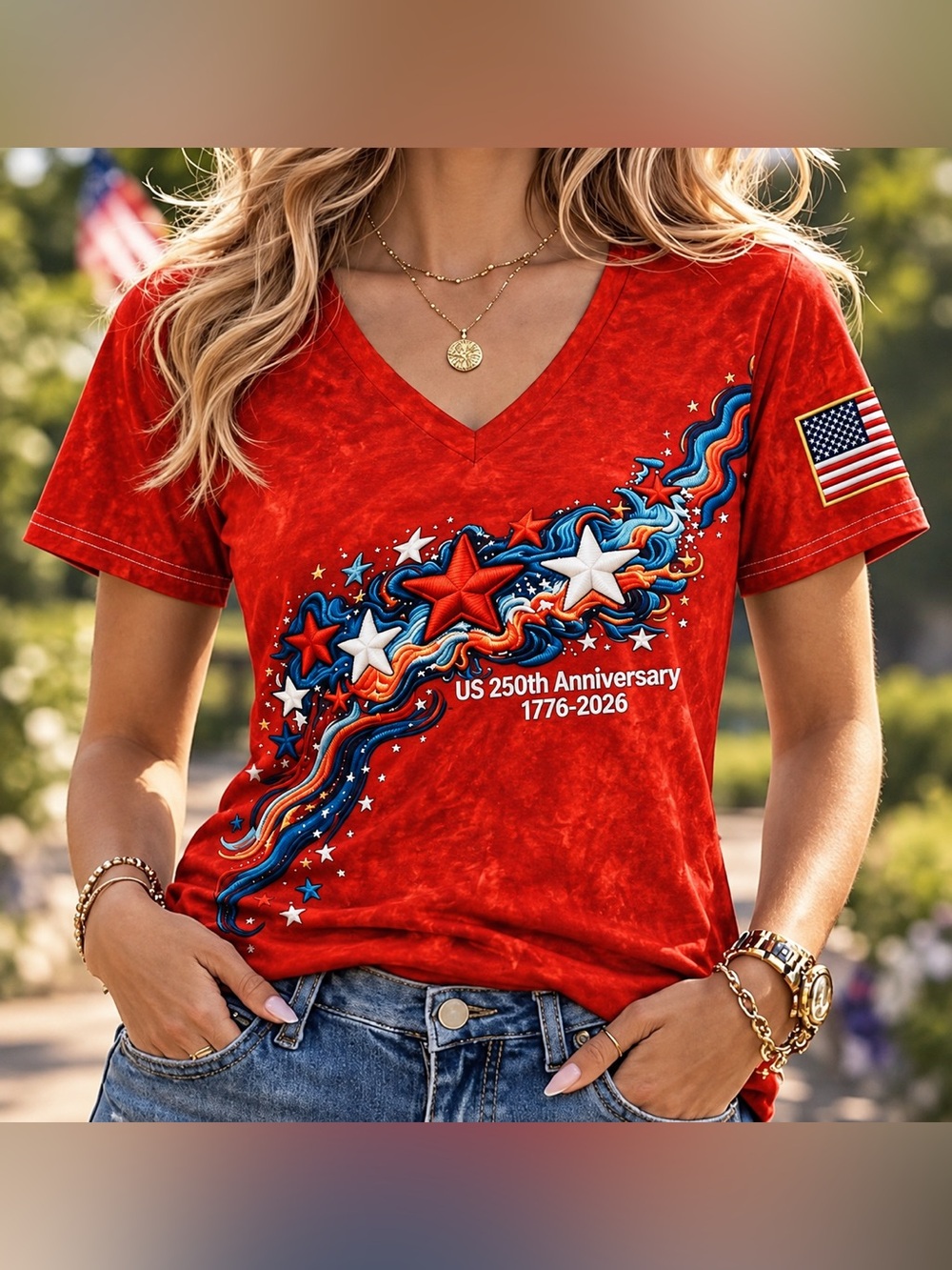 Brand New, American 250 Anniversary T-Shirt for Women Patriotic Graphic, Size XL